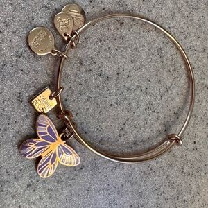 Alex and Ani 2018 shiny rose gold bracelet  purple butterfly charm
